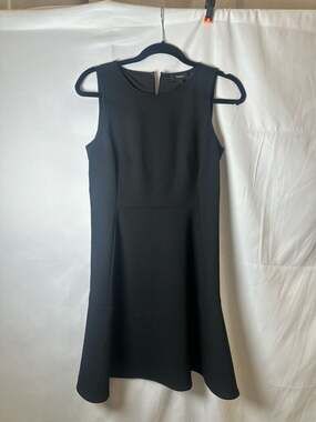 Theory Nikay Sleeveless Virgin Wool Blend Flounce Hem Dress Black Size 2